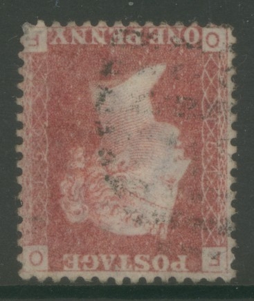 1858 1d Rose Red Plate 154 Variety Inverted Watermark SG 43wi. A Fine Used example 