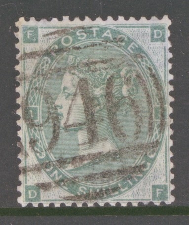 1862 1/- Green SG 90 D.F.  A Fine Used example neatly cancelled by a 946 Duplex.