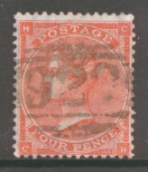 1862 4d Bright Red SG 81 Lettered C.H. A Very Fine Used  example with Deep colour. Cat £185+