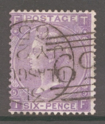 1865 6d Lilac SG 97 Plate 5 T.F.   A Very Fine Used Neatly Cancelled by a Glasgow CDS + Numeral. Cat £140