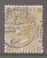 1862 9d Bistre SG 86 Lettered A.C.  A Very Fine Used example with Superb Colour. This is an Extra Tall stamp from the A Row