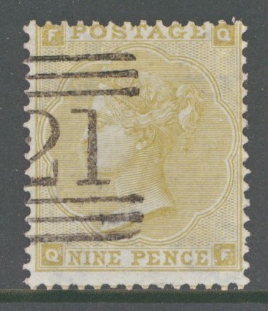 1862 9d Straw SG 87  Very Fine Used Cat £475