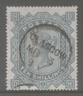 1867 10/- Greenish Grey SG 128 D.H.  A Very Fine Used example with Deep Colour. Cat £3200