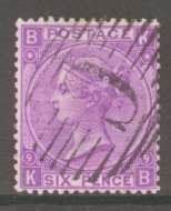 1867 6d Mauve SG 109 Plate 9 K.B   A  Fine Used example with Bright Colour used in Constantinople. Cat £90+