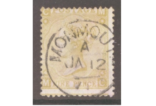 1867 9d Pale Straw SG111 C.M.  A Very Fine Used example cancelled by an upright Monmouth CDS. Cat £300+