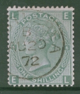 1867 1/- Green SG 117 Plate 6. E.L.  A Very Fine Used example. Cat £65