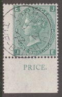 1867 1/- Green SG 117 Plate 6  J.E.    A Very Fine Used Marginal example Neatly Cancelled by The Beach - Yarmouth CDS