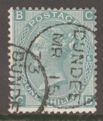 1867 1/- Green SG 117 Plate 6  C.B.  A Very Fine Used example cancelled by an Dundee CDS