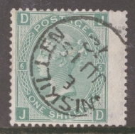 1867 1/- Green SG 117 Plate 6  J.D.  A Very Fine Used example cancelled by an Enniskillen CDS