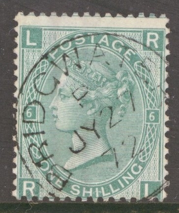 1867 1/- Green SG 117 Plate 6  R.L.  A Very Fine Used example cancelled by a Bridgwater CDS