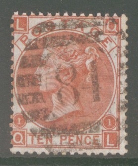 1867 10d Deep Red Brown SG 114  Lettered Q.L. A Fine Used example. Cat £600