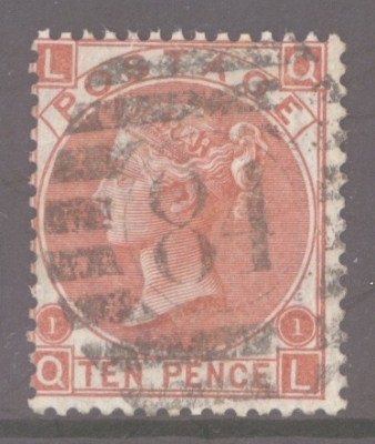 1867 10d Deep Red Brown SG 114  Lettered Q.L. A Fine Used example. Cat £600