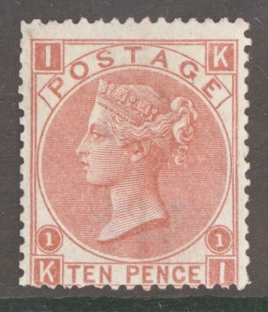 1867 10d Red Brown SG 112  Lettered K.I. A Fresh M/M example with trimmed wing margin. Cat £3600