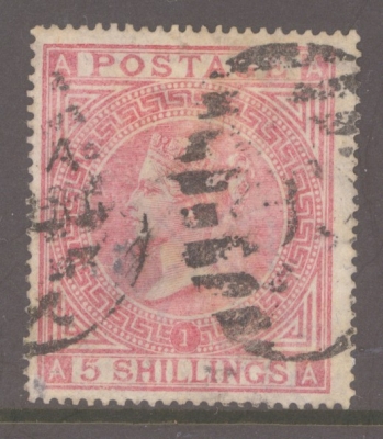 1867 5/- Rose SG 126 Plate 1  A.A.   A Fine Used example with Good colour and Centring. Cat £675