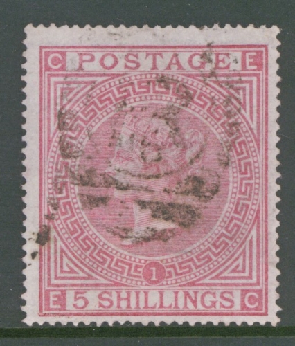 1867 5/- Rose SG 126 Plate 1 E.C.  A Fine Used example. Cat £675