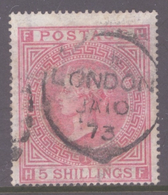 1867 5/- Rose SG 126 Plate 1 H.F.  A Fine Used example. Cat £675