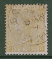 1867 9d Pale Straw SG 111 P.G.  A Very Fine Used example cancelled by a CDS.  Cat £300