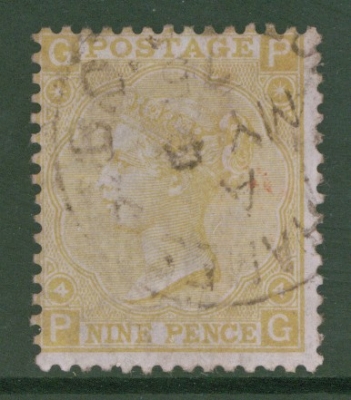 1867 9d Pale Straw SG 111 P.G.  A Very Fine Used example cancelled by a CDS.  Cat £300