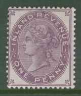 1867 Postal Fiscal 1d Peroratad Colour Trial in Deep Purple with Orb Wmk.  A Fresh M/M example