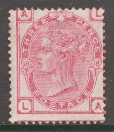 1873 3d Rose SG 143 Plate 18. L.A. A Fresh Unused (No Gum) example. Cat £525