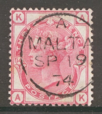 1873 3d Rose SG 143 Plate 14. A.K.  A Very Fine Used example cancelled by an Upright Malta CDS. Cat £ 160 as such