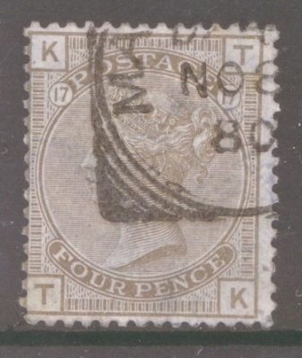 1873 4d Grey Brown SG 154 T.K. A Fine Used example. A difficult stamp. Cat £500 