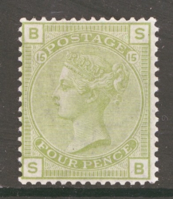 1873 4d Sage Green SG 153 plate 15 S.B.  A Fresh lightly M/M example with Superb Deep Colour. Cat £1,600