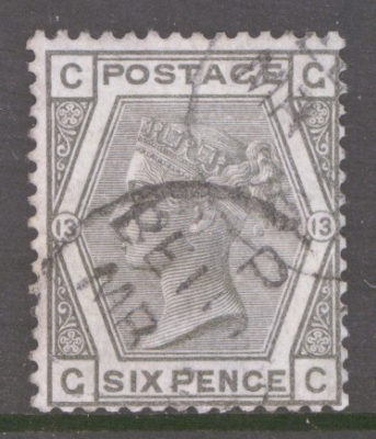 1873 6d Grey SG 147 Plate 13 Lettered G.C.  A Very Fine Used example. Difficult on this issue. Cat £180 as such