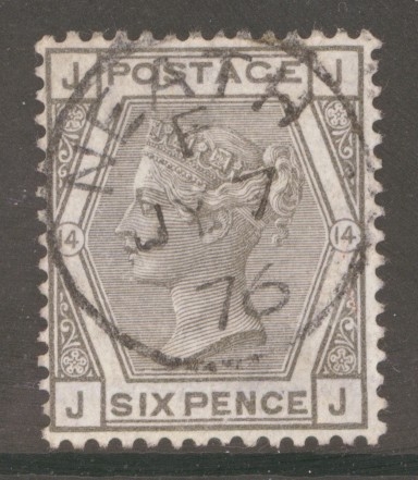 1873 6d Grey SG 147 Plate 14 Lettered J.J.  A Superb Used example. Cat £160 as such