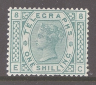 1876 Telegraph 1/- Green Plate 8  SG T8  A  Superb Fresh U/M example, one short perf under shilling. Cat £180