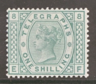 1876 Telegraph 1/- Green Plate 8  SG T8  A  Superb Fresh U/M example