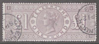 1876 £1 Brown Lilac Telegraph SG T17  A Superb Used example leaving the Queens profile clear