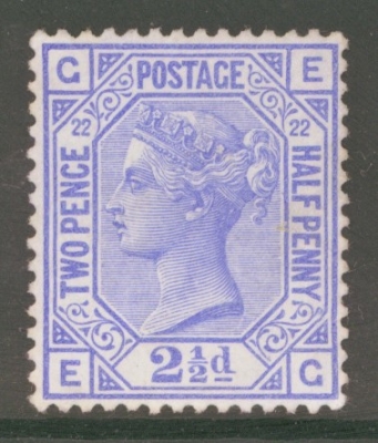 1880 2½d Blue SG 157 plate 22 Lettered E.G. A Fresh Unused example without gum. Cat £450 with gum.