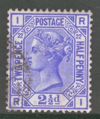 1880 2½d Blue SG 157 plate 22 Lettered R.I.  A Very Fine Used example with Superb Extra Deep Colour.