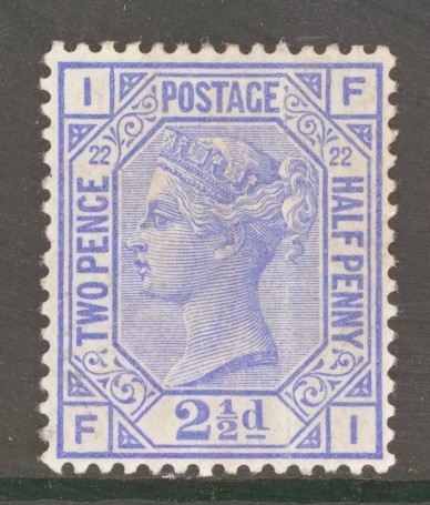 1880 2½d Blue SG 157 plate 22 Lettered F.I. A Fresh Unused example without gum. Cat £450 with gum.