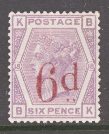 1880 6d on 6d Lilac SG 162 Lettered B.K. A Fresh Unused example with a little gum. Fine Looking stamp. Cat £675