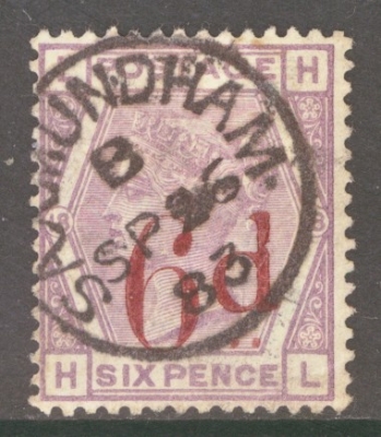 1880 6d on 6d Lilac SG 162 Lettered H.L. A Very Fine Used example