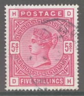 1883 5/- Crimson SG 181 lettered D.H. A Very Fine Used example in a Deep Shade