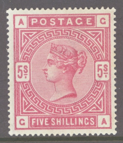 1883 5/- Crimson SG 181. G.A.   A Freshwell Centred M/M example with lightly toned gum. Cat £975