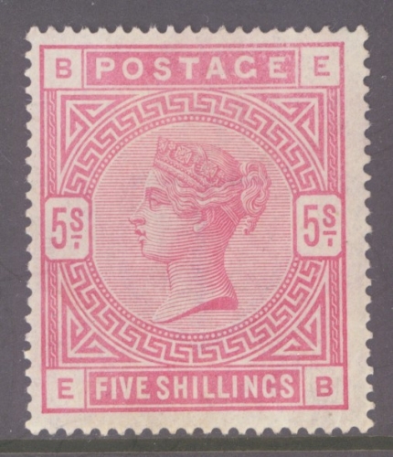 1883 5/- Rose SG 180. E.B. A fresh M/M example. Cat £1.100