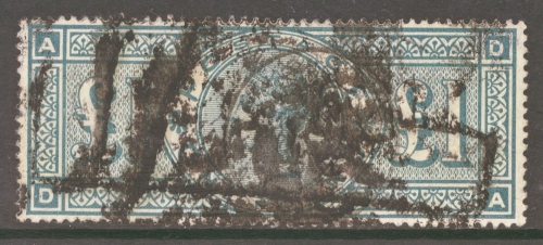 1887 £1 Green SG 212   lettered P.B.  A  Sound Used example with heavy postmark.