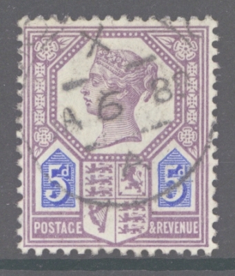 1887 5d Dull Purple + Blue Die 1 SG 207  A Very Fine Used example. Cat £120