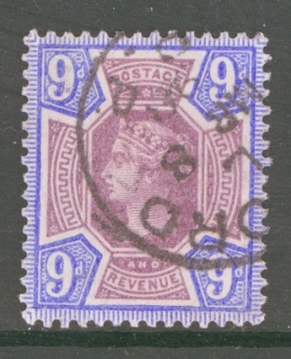 1887 9d Dull Purple + Ultramarine  SG 209 A Very Fine Used  Used example example with Deep Colour. Watermark misplaced t…