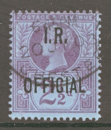 1887 I.R. Official 2½d Blue SG 014  A Very Fine Used example