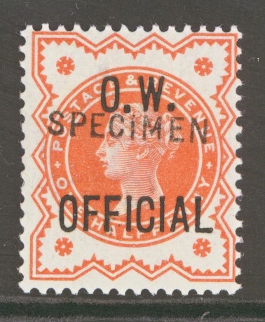 1896 O.W. Official ½d Vermillion with Specimen overprint  SG 031s. A Superb Fresh U/M  example. Ex Samuel collection. Cat £325 as M/M