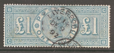 1887 £1 Green lettered C.B.  SG 212  A  Very Fine Used Well Centred example Neatly canceled by a Liverpool CDS