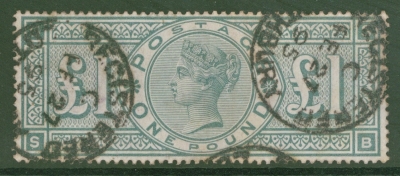 1887 £1 Green SG 212   lettered S.B.  A  Fine Used Well Centred example