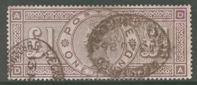 1888 £1 Brown Lilac SG 185 Lettered D.A.   A Good to Fine Used example. Cat £3000