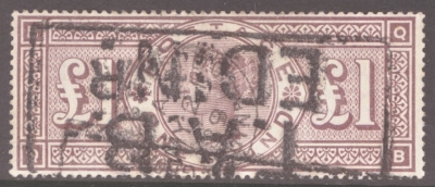 1888 £1 Brown Lilac SG 186  A Good - Fine Used Well Centred example cancelled by a CDS + Box Cancel. Cat £4,500