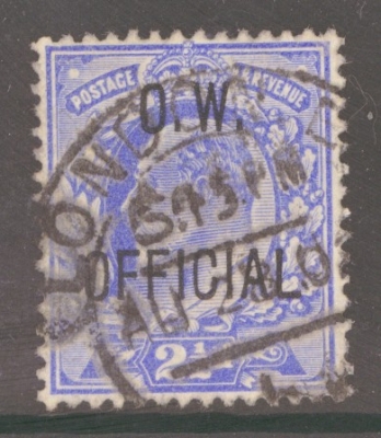 1902 OW Official 2½d Ultramarine SG 039.  A Good to Fine Used example. Slightly oily cancel.Cat £675